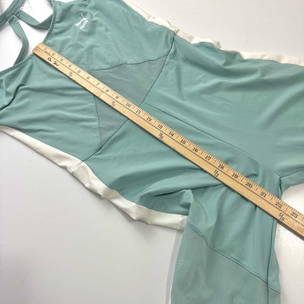 Puma Archive T7 sleeveless jumpsuit in Sage green / white side stripes Yoga Sz L - Picture 13 of 14